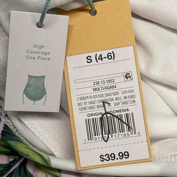 Kona Sol One Piece Swim Suit Womens Small Pink Tropical High Coverage Ruffle Top - Picture 5 of 11